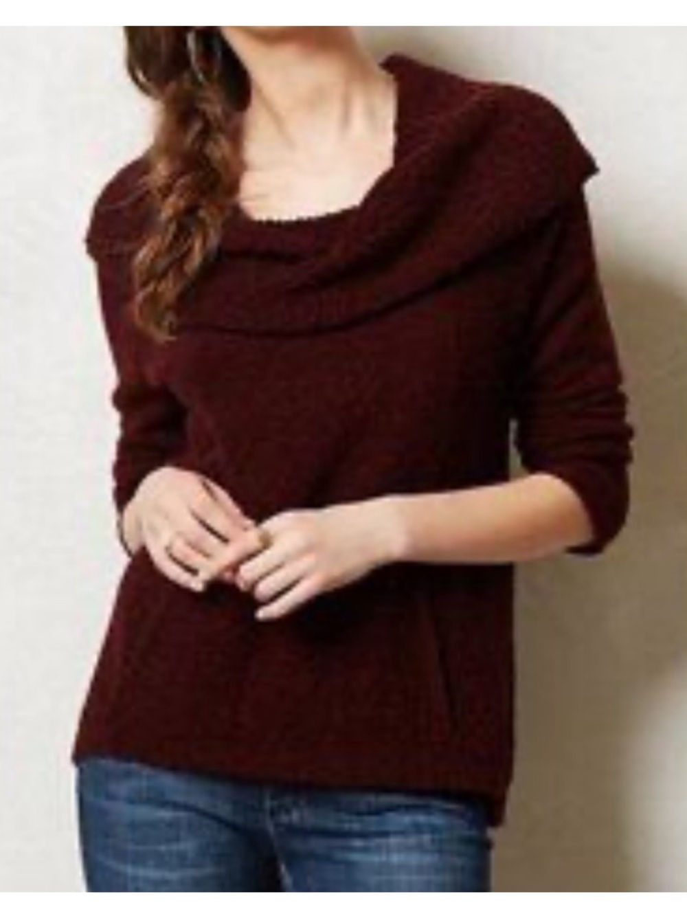 Anthropologie Angel Of The North Boucle Cowl Neck Sweater Burgundy Size XSP